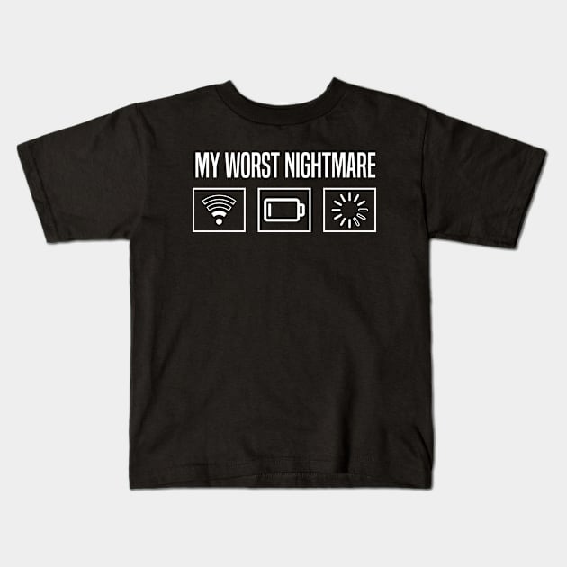 Funny Gamer My Worst Nightmare Wifi Low Batt Gag Gift Kids T-Shirt by KnMproducts